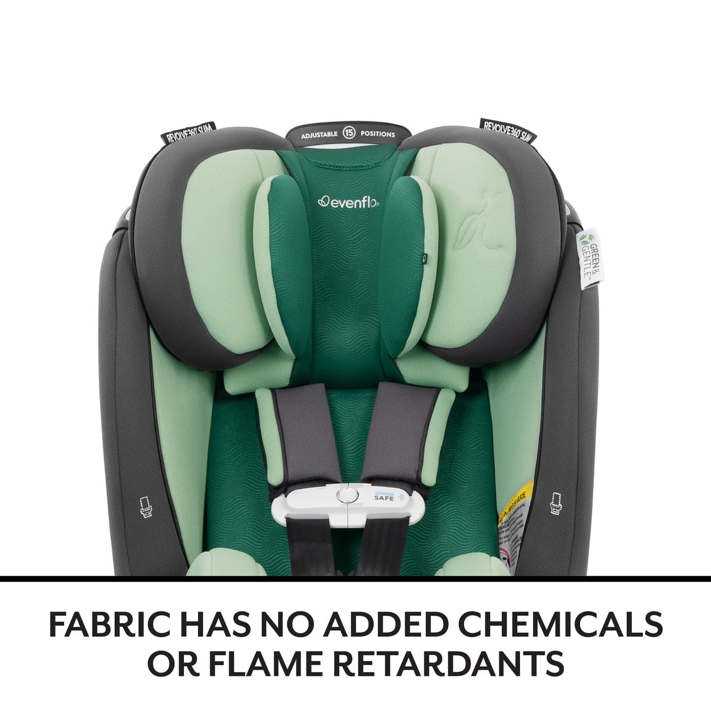 Evenflo Revolve360 Slim 2-in-1 Rotating Car Seat with Green & Gentle Fabric (Travertine)
