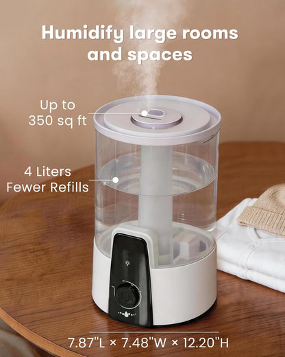 Nursery Humidifiers for Bedroom,1.06Gal(4L) humidifier for baby,3-in-1 Humidifier & Aroma Diffuser & Night Light,Dishwasher-Safe Tank Easy to Clean,Top Fill,360° Ultra-Fine Spray,Auto Shut-Off,White