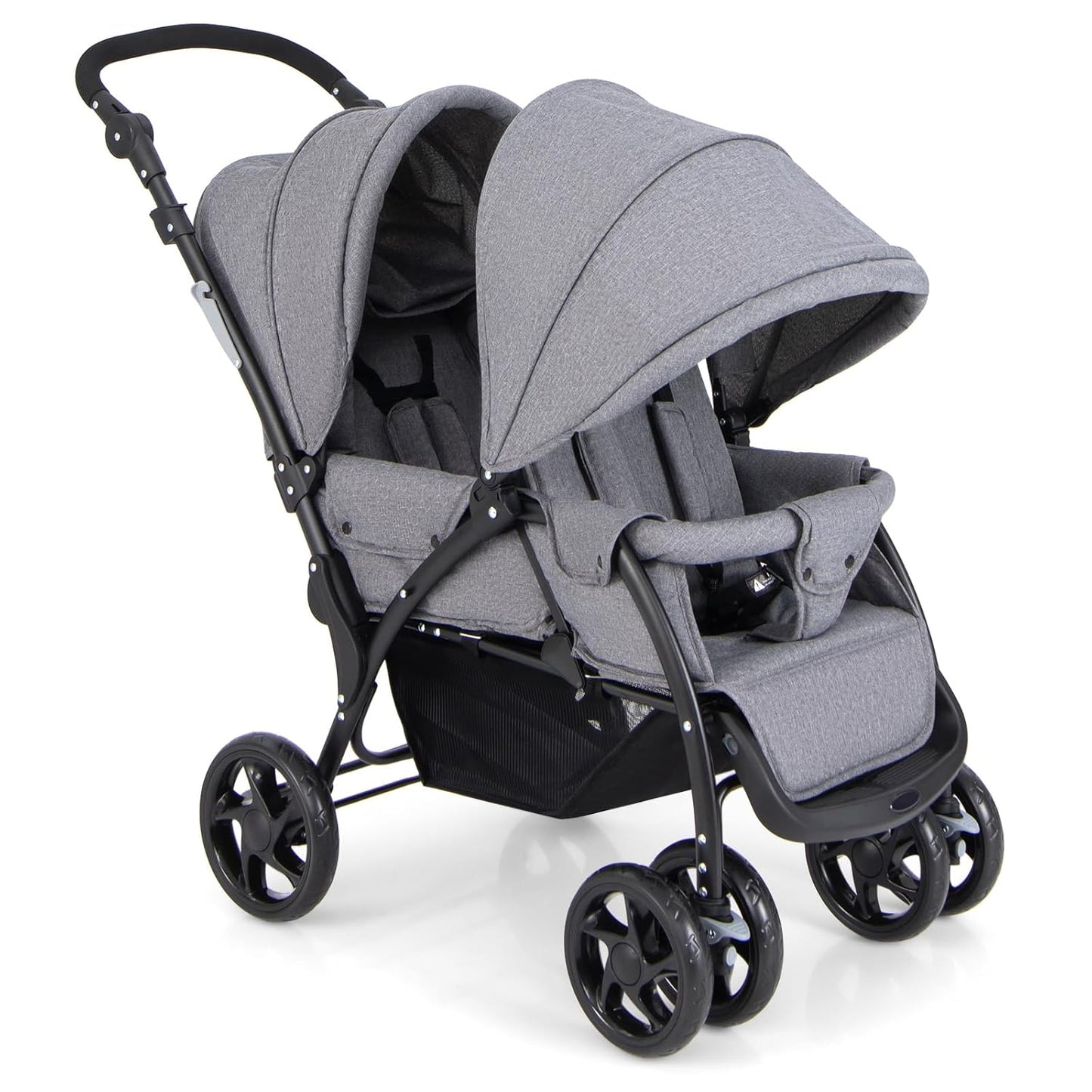 HONEY JOY Double Stroller, Foldable Lightweight Infant Twin with Tandem Seating, 5-Point Harness, Recline Seat, Storage Basket, Compact Baby Double Stroller Newborn and Toddler (Black)