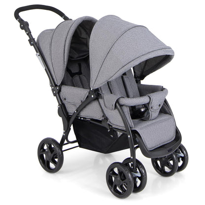 HONEY JOY Double Stroller, Foldable Lightweight Infant Twin with Tandem Seating, 5-Point Harness, Recline Seat, Storage Basket, Compact Baby Double Stroller Newborn and Toddler (Black)