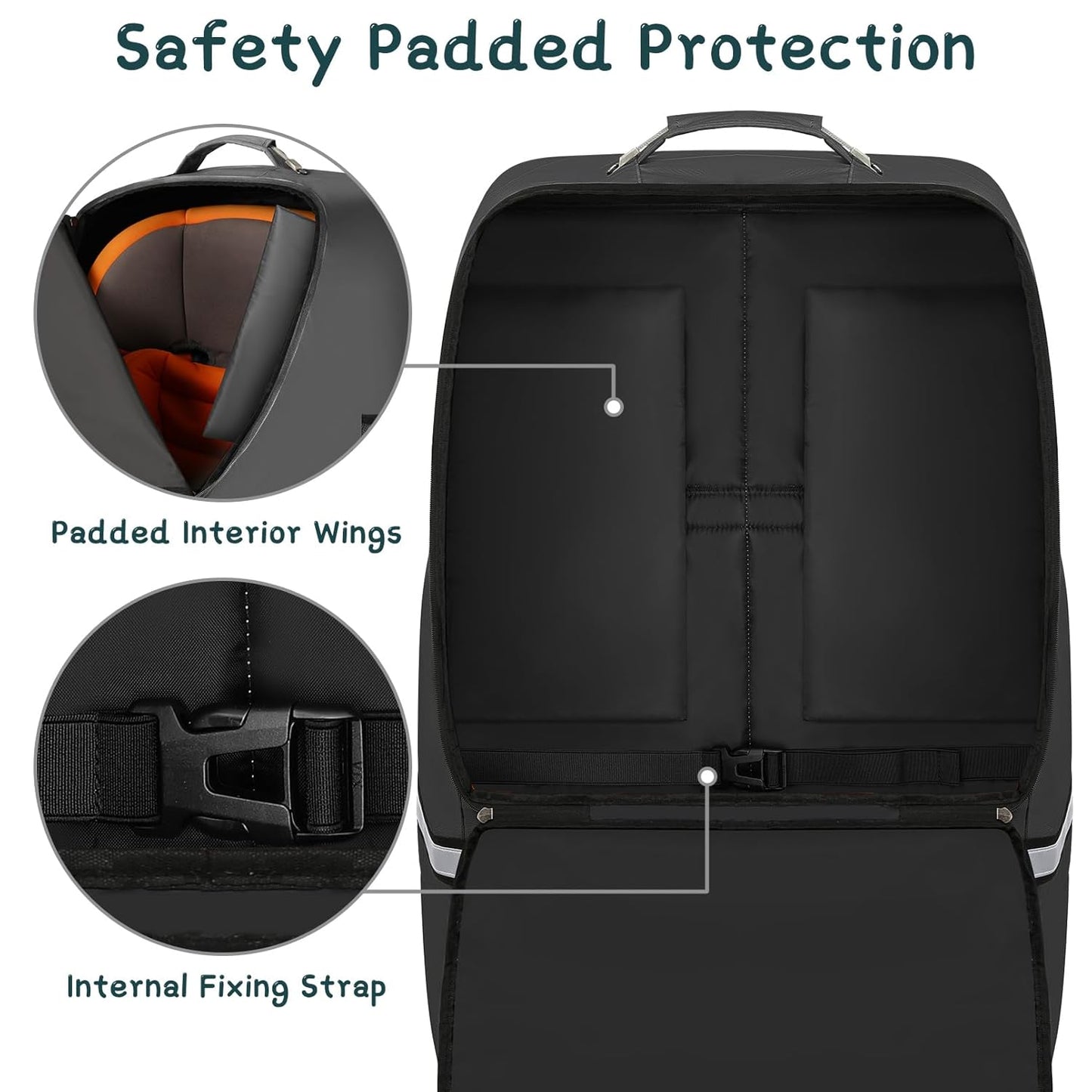 Car Seat Travel Bag,Padded Car Seats Backpack with Steel Cable Handle and Reflective Stripes, Large Durable Carseat Carrier Bag,Airport Gate Check Bag,Infant Seat Travel Bag with Shoulder Strap,Black