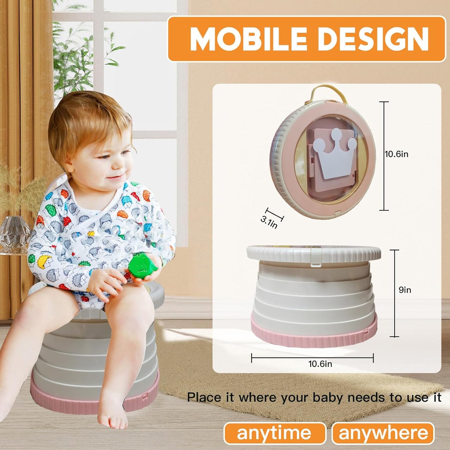SunnySmile Portable Toilet for Kids,Portable Potty Seat for Toddler Travel,Travel Potty with Travel Bag, Applicable to Camping, Indoor/Outdoor Use, Includes 45 Replacement Bags (Grey)
