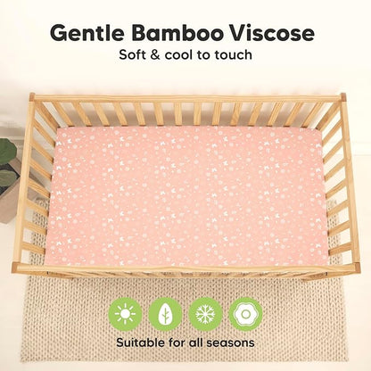 2-Pack Waterproof Baby Crib Sheets for Boys, Girls - 52x28 Viscose Derived from Bamboo Toddler Bed Sheet Neutral, Fitted Crib Mattress Protector Cover for Baby Bedding, Soft & Gentle (Butterflies)