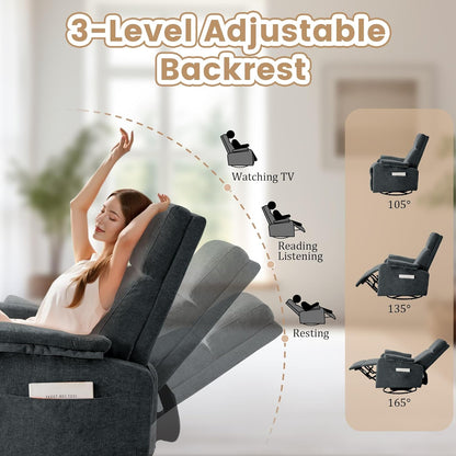 Korser Recliner Chair, Swivel Rocking Recliner Chair for Adults, Glider Rocking Chair, Small Nursery Chair Recliner for Living Room, Reclining Chair with Modern-Designed Armrests, Chenille, Beige
