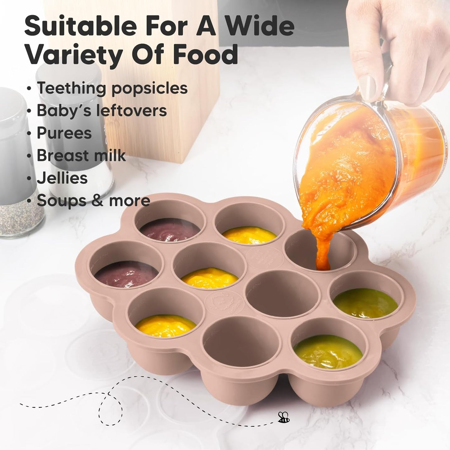 KeaBabies Silicone Food Freezer Trays with Lid, 2oz x 10 Pods Baby Food Storage Containers, Easy Puree Meal Prep, Breast Milk Silicone Freezer Molds, Dishwasher, Microwave Safe, BPA-Free (Chai Latte)