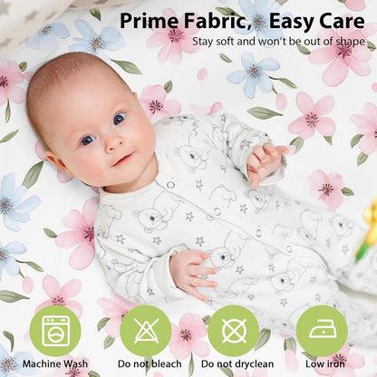 Baby Bedside Bassinet Sheets Girl, 33”x20” Compatible with Baby Delight Dream On Me & Most Rectangle Bedside Sleeper Bassinet Mattress, Super Soft Microfiber Pink Butterfly Flower