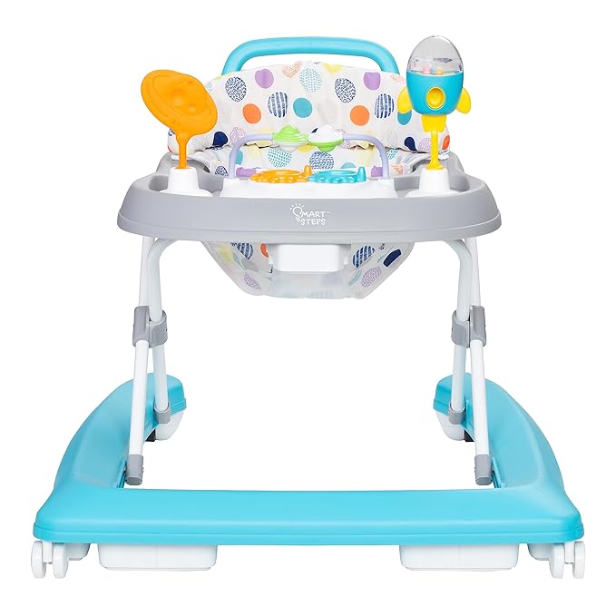 Smart Steps Trend Plus 2-in-1 Activity Walker with Deluxe Removable Toys, Walk-Behind Bar, Adjustable Height and Flat Fold Frame for Storage, Ages 6 Months +, Orbits White