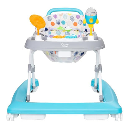 Smart Steps Trend Plus 2-in-1 Activity Walker with Deluxe Removable Toys, Walk-Behind Bar, Adjustable Height and Flat Fold Frame for Storage, Ages 6 Months +, Orbits White