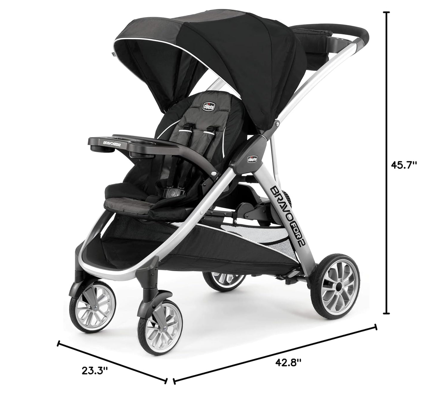 Chicco BravoFor2 Standing/Sitting Double Stroller - Iron, Black/Grey