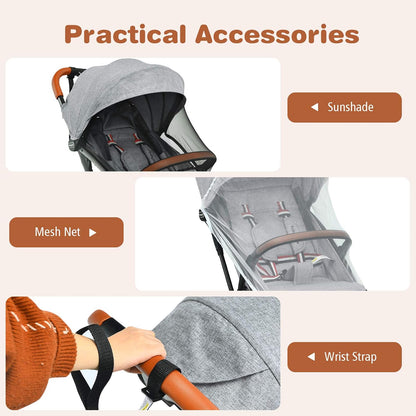 BABY JOY Lightweight Baby Stroller, Compact Toddler Travel Stroller for Airplane, Infant Stroller w/ 5-Point Harness, Adjustable Backrest/Footrest/Canopy, Storage Basket, Easy One-Hand Fold, Beige
