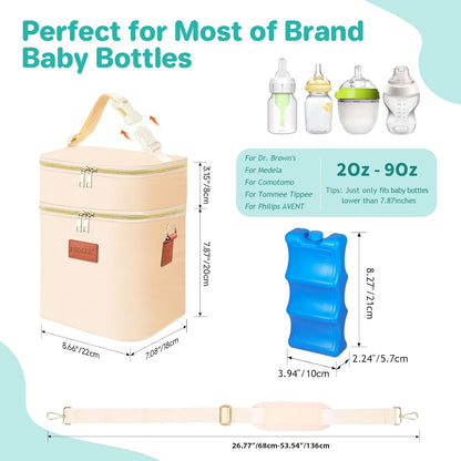 PIIOSER Breastmilk Cooler Bag with Ice Pack Fits 6 Baby Bottles Up to 9 Ounce, Insulated Baby Bottle Tote Bags, Double Layer Waterproof Leak-Proof with Shoulder Strap for Nursing & Working Mom (Grey)