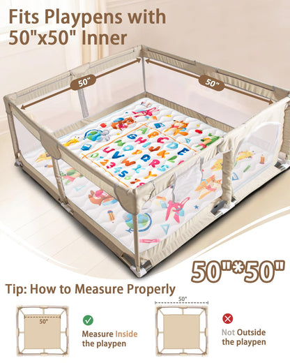 Baby Play Mat, 50x50 Playpen Mat with Super Soft Touch, Activity Mats with Upgraded Anti-Slip Bottom, Machine Washable Crawling Mats for Floor & Picnic (Animal Alphabets)