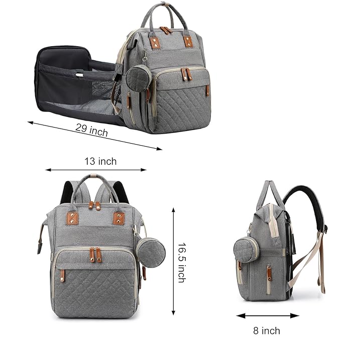 Awanhe Diaper Bag, Backpack with Changing Station, Waterproof Baby Bag for Boys & Girls, USB Charging Port for Parents, Travel Backpack Baby Essentials & Lovely Baby Shower Gifts, Grey