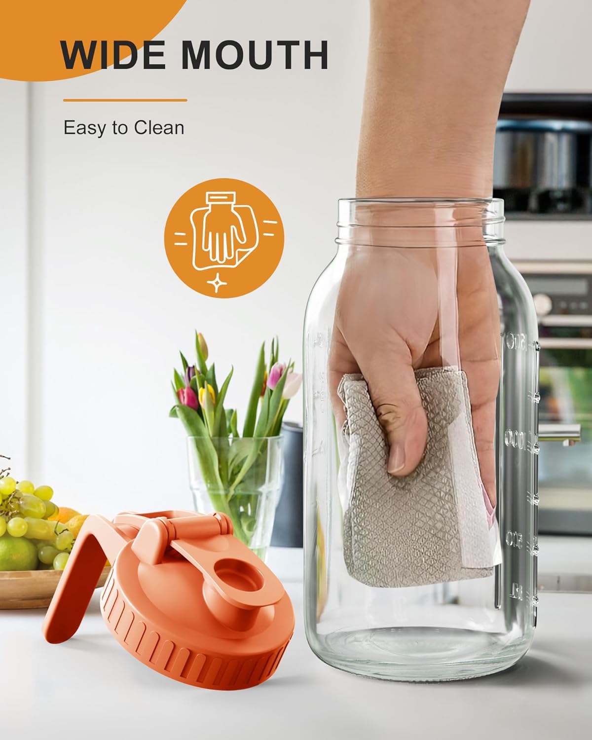64oz Glass Breast Milk Pitcher with Lid & Pour Spout, 2 Quart Airtight Leakproof BreastMilk Fridge Storage Container - Wide Mouth, Dishwasher Safe Formula Pitcher with Handle
