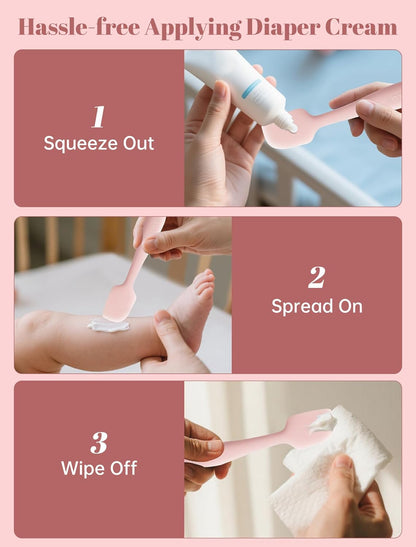 Diaper Cream Spatula, 2 Pack Butt Spatula Baby, Silicone Diaper Cream Applicator, Full-Size and Mini Butt Paste Spatula for Babies, Newborn Baby Necessities (Pink)