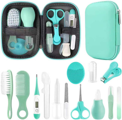 Baby Grooming Kit, Infant Safety Care Set with Hair Brush Comb Nail Clipper Nasal Aspirator,Baby Essentials Kit for Newborn Girls Boys (Grey White)