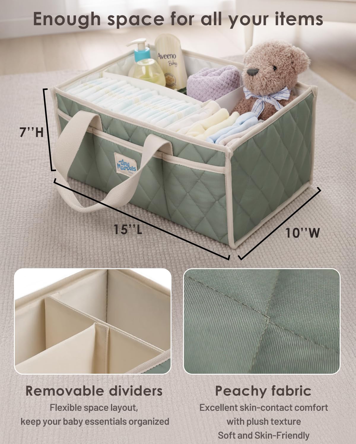 Tiny Marvels Diaper Caddy Organizer for New Parents, Baby Diaper Caddy with Water-Resistant Fabric, Structured Diaper Caddy Basket for Nursery, Car & Travel