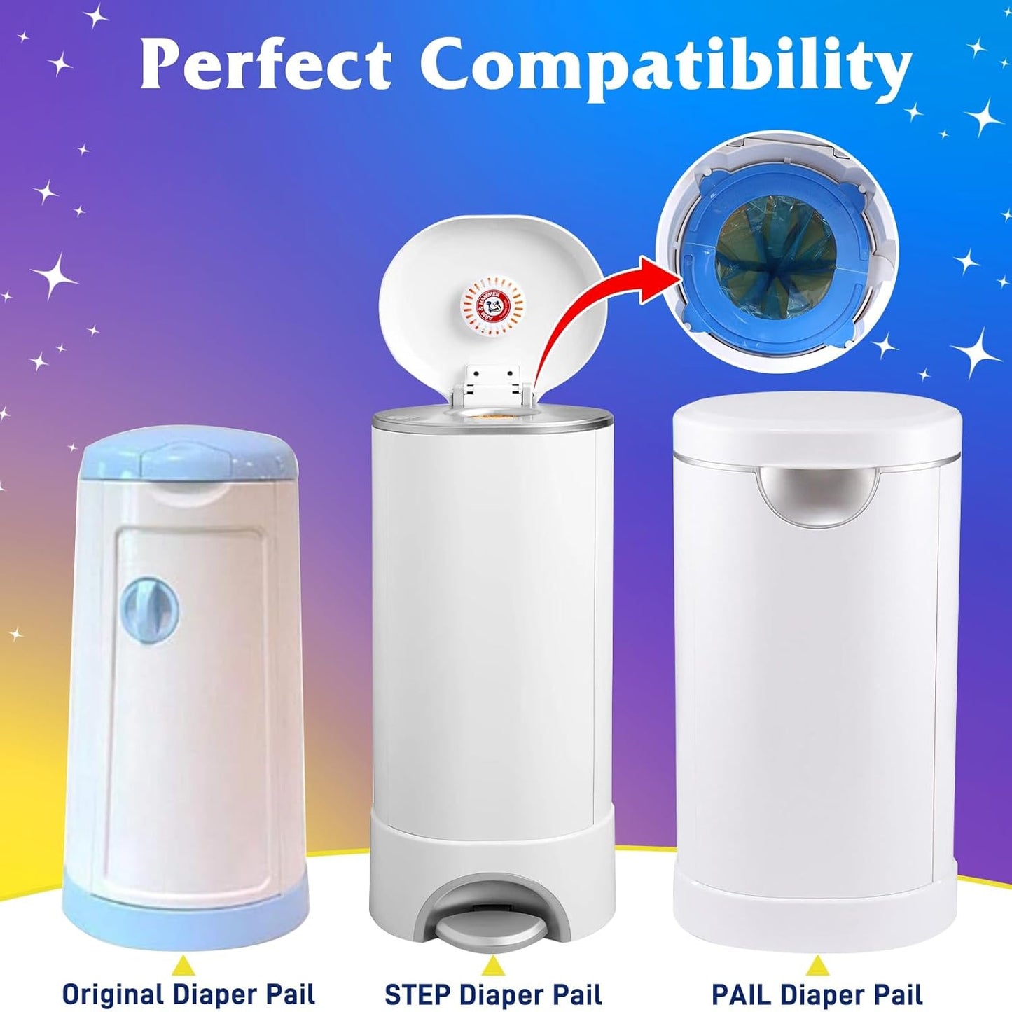 Diaper Pail Refill Bags 40 Pack, Compatible with Arm&Hammer Disposal System, Diaper Bags with Upgraded Odor Lock, Seal and Toss Diaper Pail Refills, Holds up to 1280 Baby Diapers