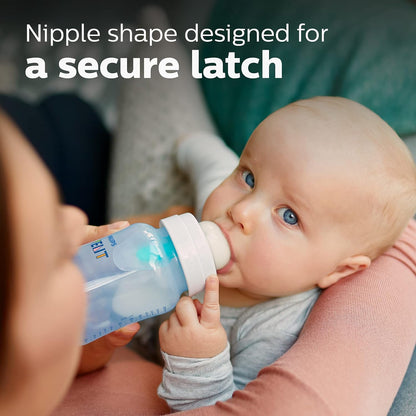 Philips Avent Anti-Colic Bottle with AirFree Vent, 4oz, with Flow 1 Nipples, 0m+, 4pk, Clear, SCY701/04