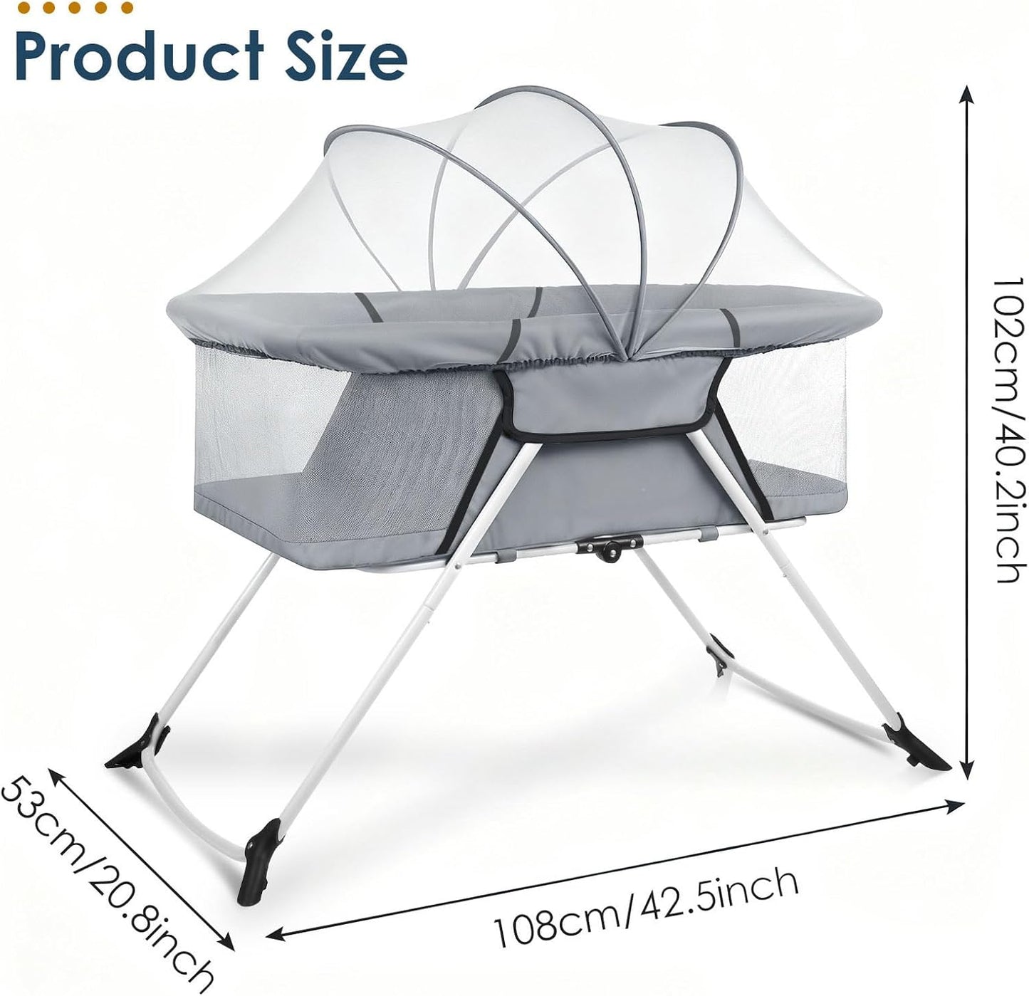 Portable Baby Bassinet - Foldable Bedside Bassinet, Lightweight Playpen with Mosquito Net, 42.5 x 40.2 x 20.8 inches, Black