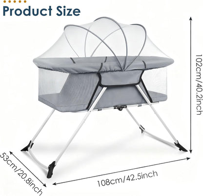Portable Baby Bassinet - Foldable Bedside Bassinet, Lightweight Playpen with Mosquito Net, 42.5 x 40.2 x 20.8 inches, Black