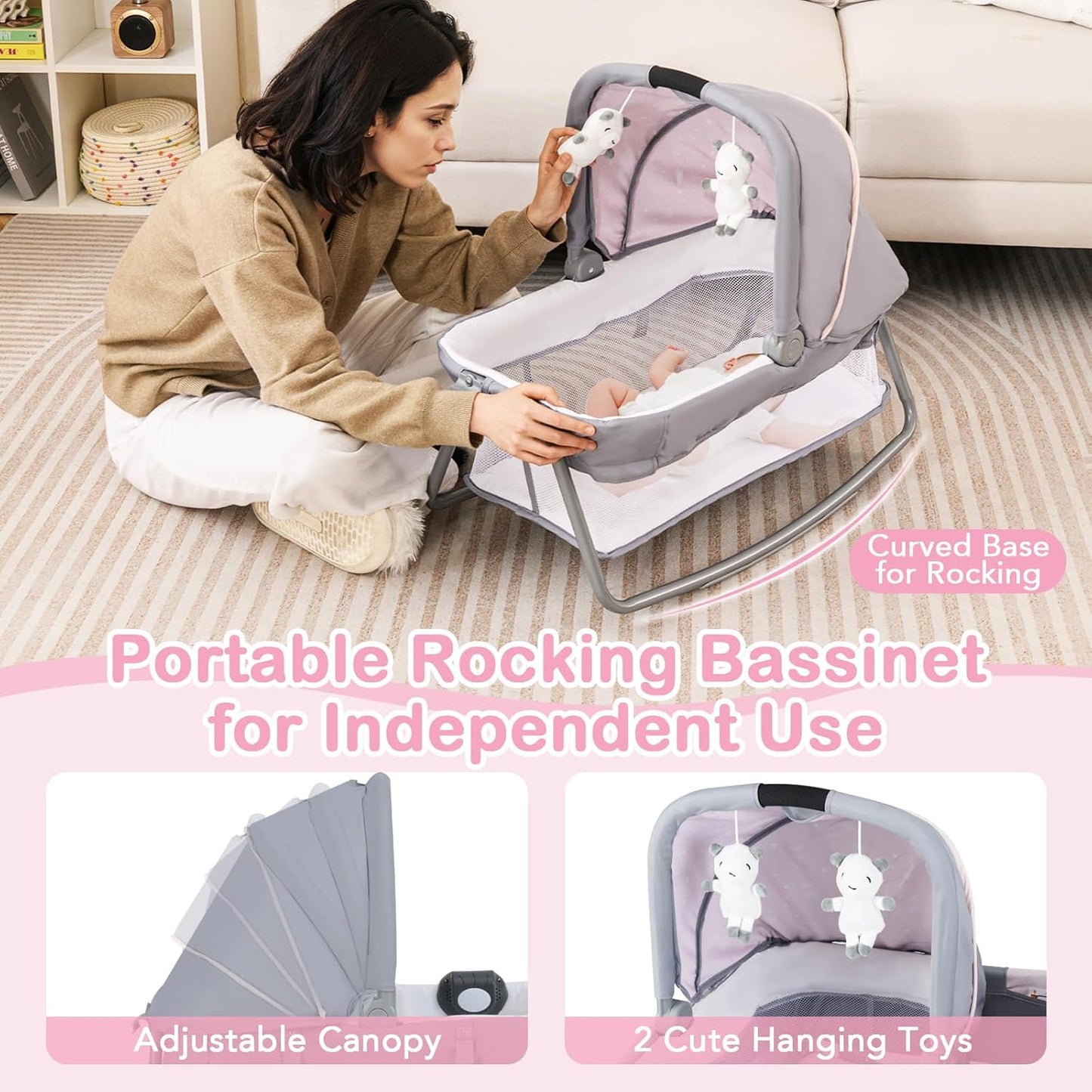 HONEY JOY Pack and Play, 5 in 1 Portable Infant Playpen with Bassinet & Changing Table, Storage Bag, Music Box, Toys, Carry Bag, Nursery Center, Baby Playard Pack n Play Crib for Boys Girls