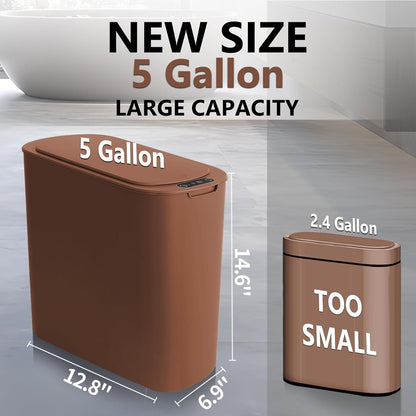 TIPGO 5 Gallon Motion Senor Bathroom Trash Can with Lid, Automatic Garbage Can Touchless, Smart Plastic Waste Basket for Narrow Spaces, Bathroom, Office, Bedroom, Living Room (White)