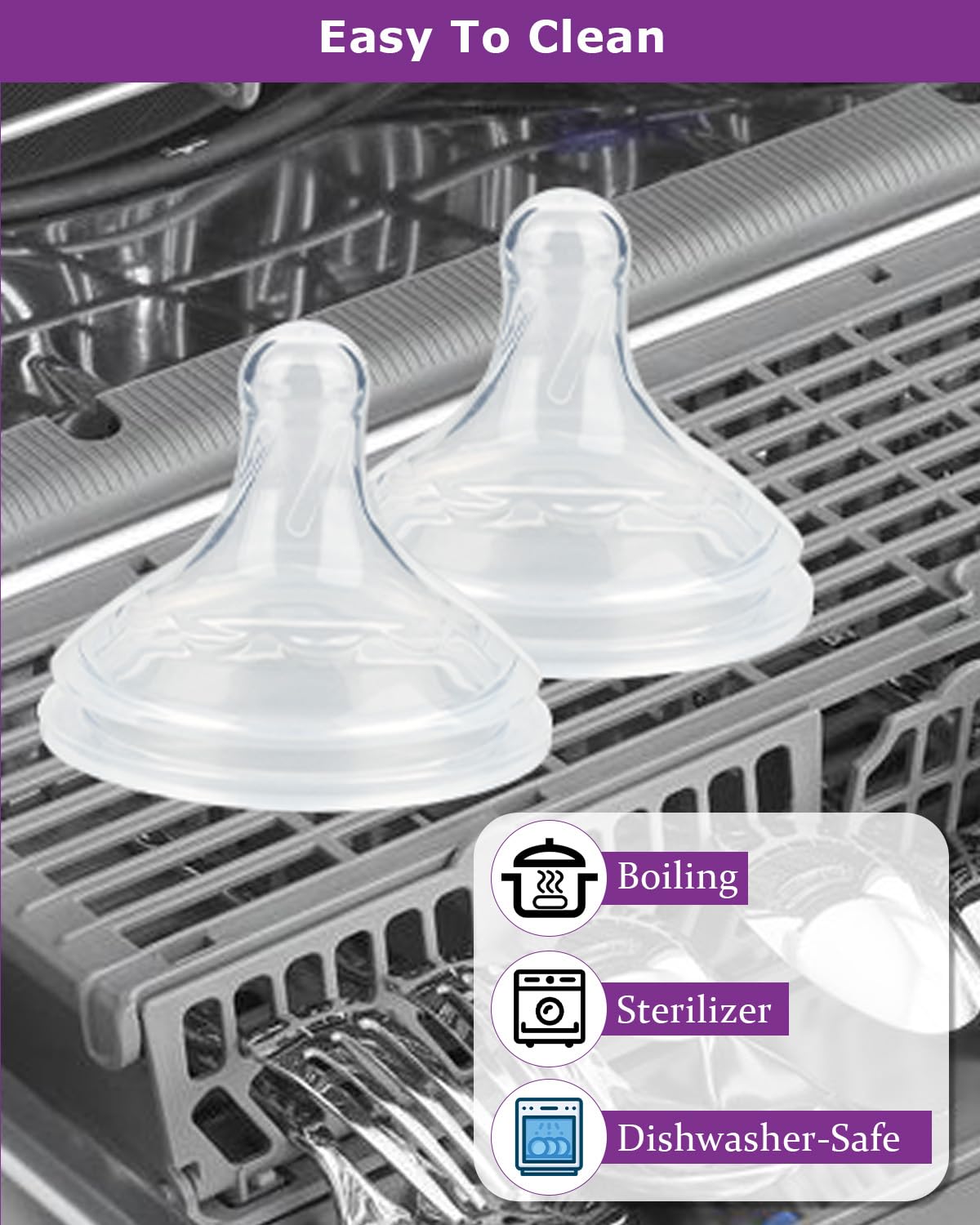 Silicone Nipple for Dr.Brown's Wide-Nick Baby Bottle Bottles,Level 3 Bottle Nipples, Fast Flow, 6m+, 6 Count