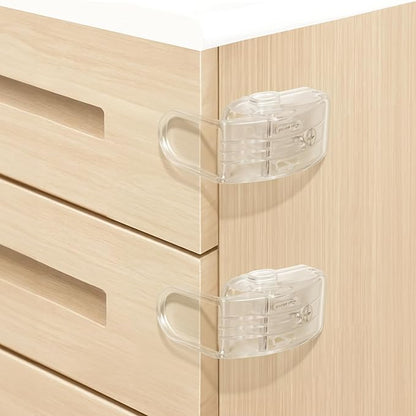 Maveek Drawer Baby Proofing, Baby Proof Kitchen Drawer Lock, Corner Furniture Latch For Pull-Out Dresser Storage Cabinet Nightstand Bathroom Vanity With Drawers, For 0-12 Month Toddlers Safety (Clear)
