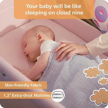 Unilove Hug Me Plus 3-in-1 Bedside Sleeper & Portable Bassinet for Newborn, Plum Pink