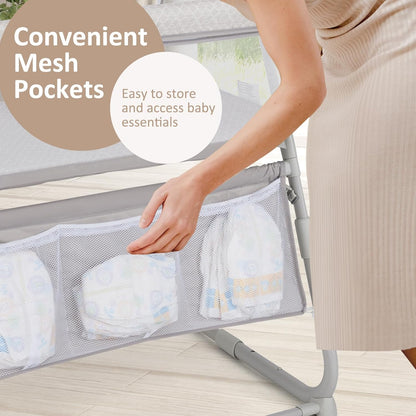 INFANS Over Bed Bassinet for Baby, Bedside Sleeper with Lowering Wall for Easy Access, Safe Close Sleeping, Adjustable Height, Storage, Newborn Infant Girls Boys (White)