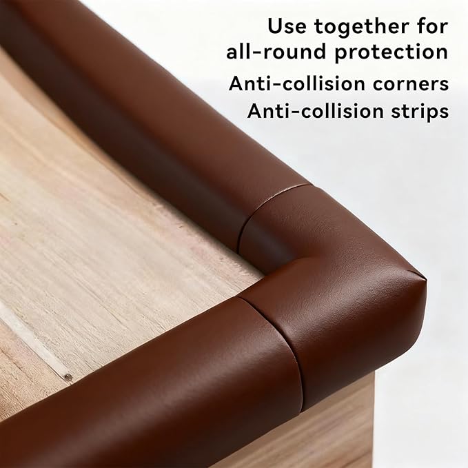 Furniture Edge Corner Protector (16.7ft Edge 8 Corners), Baby Proof Bumper Guards, Soft NBR Safety Pre-Taped Rubber Foam for Table, Desk, Fireplace (Brown)