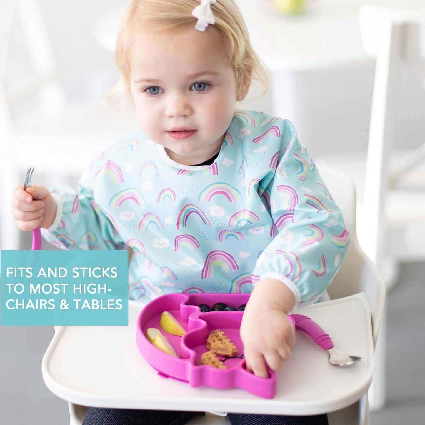 Bumkins Disney Toddler and Baby Suction Plate, Silicone Grip Dish, Baby Led Weaning, Kids Feeding Supplies, Non Skid Sticky Bottom, Platinum Silicone, for Children Ages 6 Months Up, Toy Story Alien