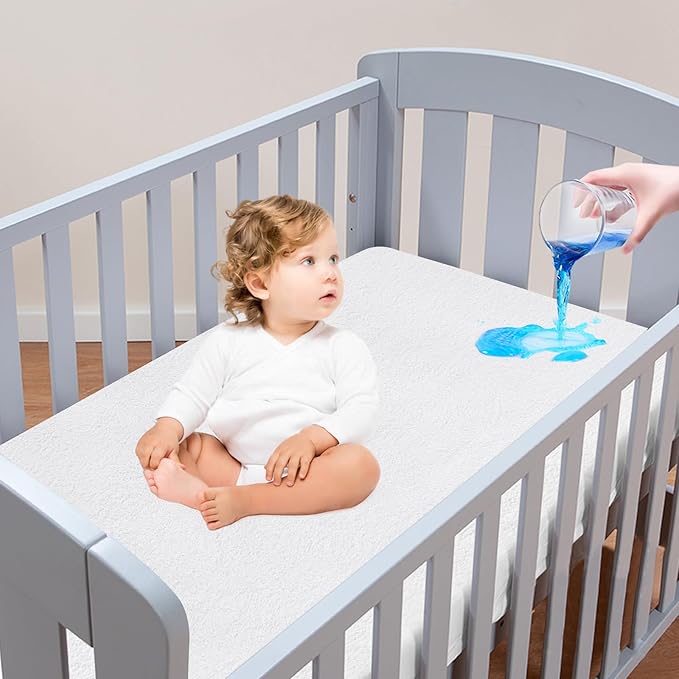 Moonsea Crib Mattress Protector Waterproof,Mattress Cover Protector, Smooth Top Mattress Protector for Kids, Breathable Skin Friendly and Noiseless Fitted Sheet,Viscose Terry Top,1 Pack
