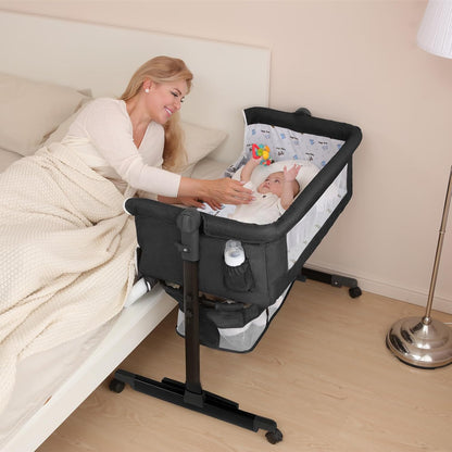 YADAQE Baby Bassinet, Baby Basinet Bedside Sleeper, Easy to Fold Portable Crib Side Bassinet 2025new Style Girl/boy bassinets(Light Grey)