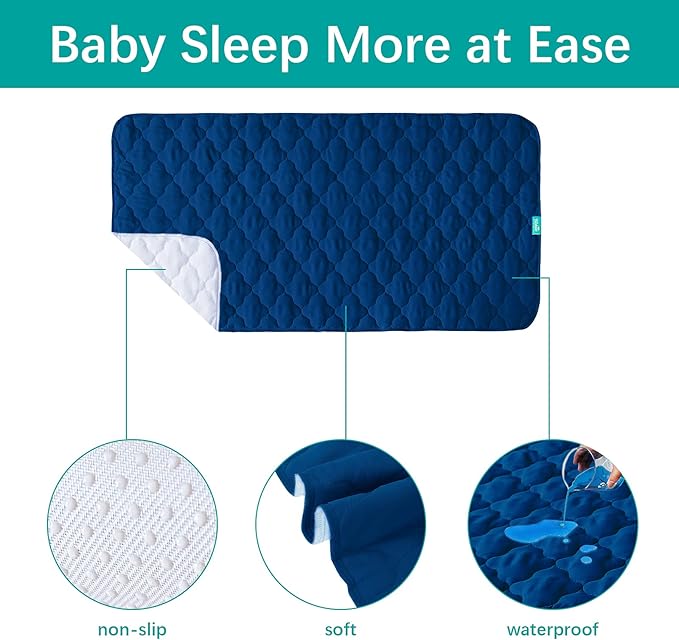 Waterproof Crib Mattress Protector Pad 28" x 52",Non-Slip & Absorbent Mattress Pad for Baby Standard Crib/Bed, Quilted Machine Washable Navy