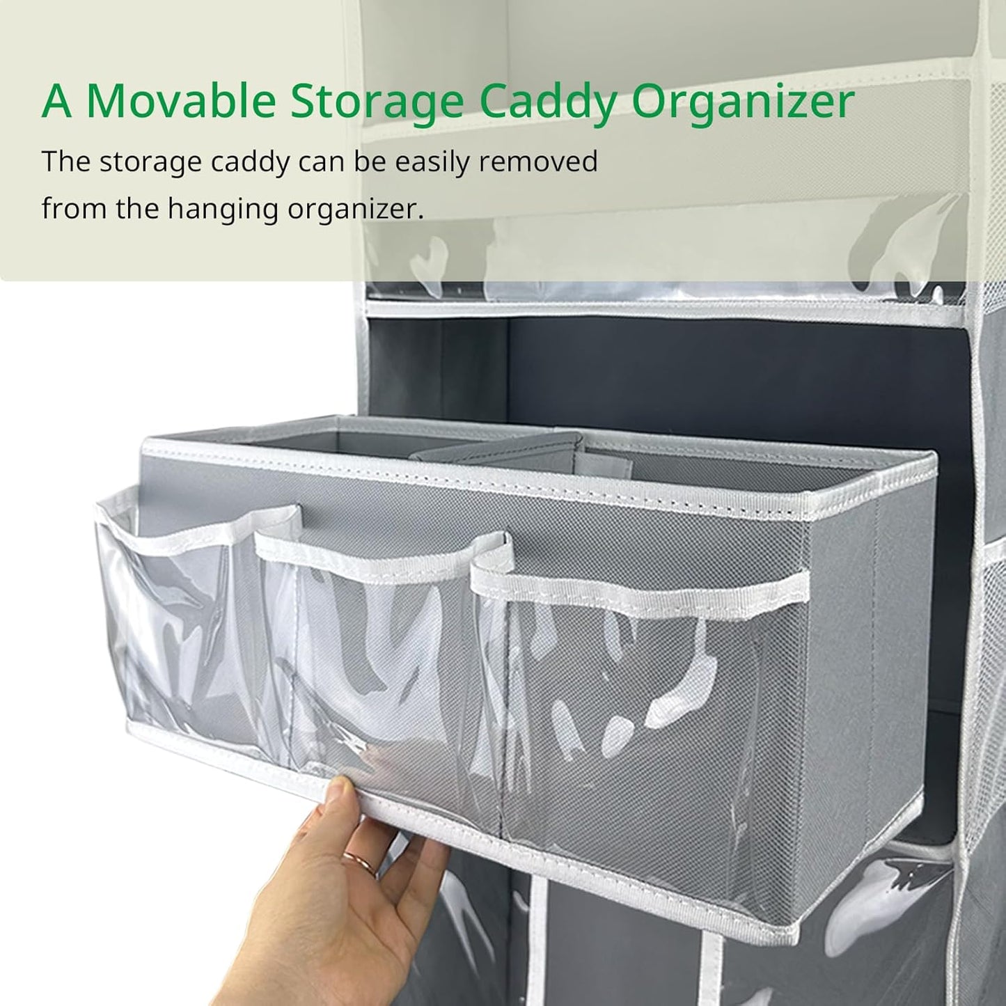 Door Hanging Storage Organizer,with 3 Bins 1 Movable Baby Diaper Caddy,1 Large capacity diaper stacking storage Organizer,10 Side Pockets ,Bedroom Door Storage for Nursery Baby Essentials. (Dark grey)