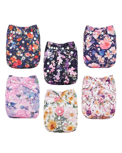 ALVABABY Baby Cloth Diapers 6 Pack with 12 Inserts Cloth Diaper Covers Adjustable Washable Reusable for Baby Girls and Boys