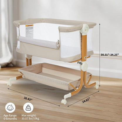 Garvee 3-in-1 Baby Bassinet, Bedside Sleeper for Newborn, 6 Height Adjustable, Full Mesh Breathable Side, Lockable Wheels, Large Storage, Portable Rocking Crib for Night Feeding, ASTM & CPC Certified