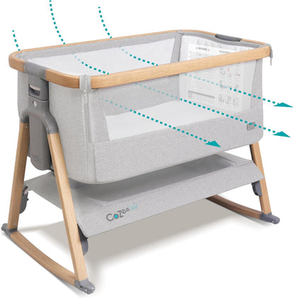 Tutti Bambini CoZee® 2-in-1 Baby Bassinet & Bedside Sleeper - Fast-Folding Bedside Bassinet, Baby Crib with 6 Mattress Heights & Breathable Mesh Window, Mattress Included, 0-6 Months (Oak & Charcoal)