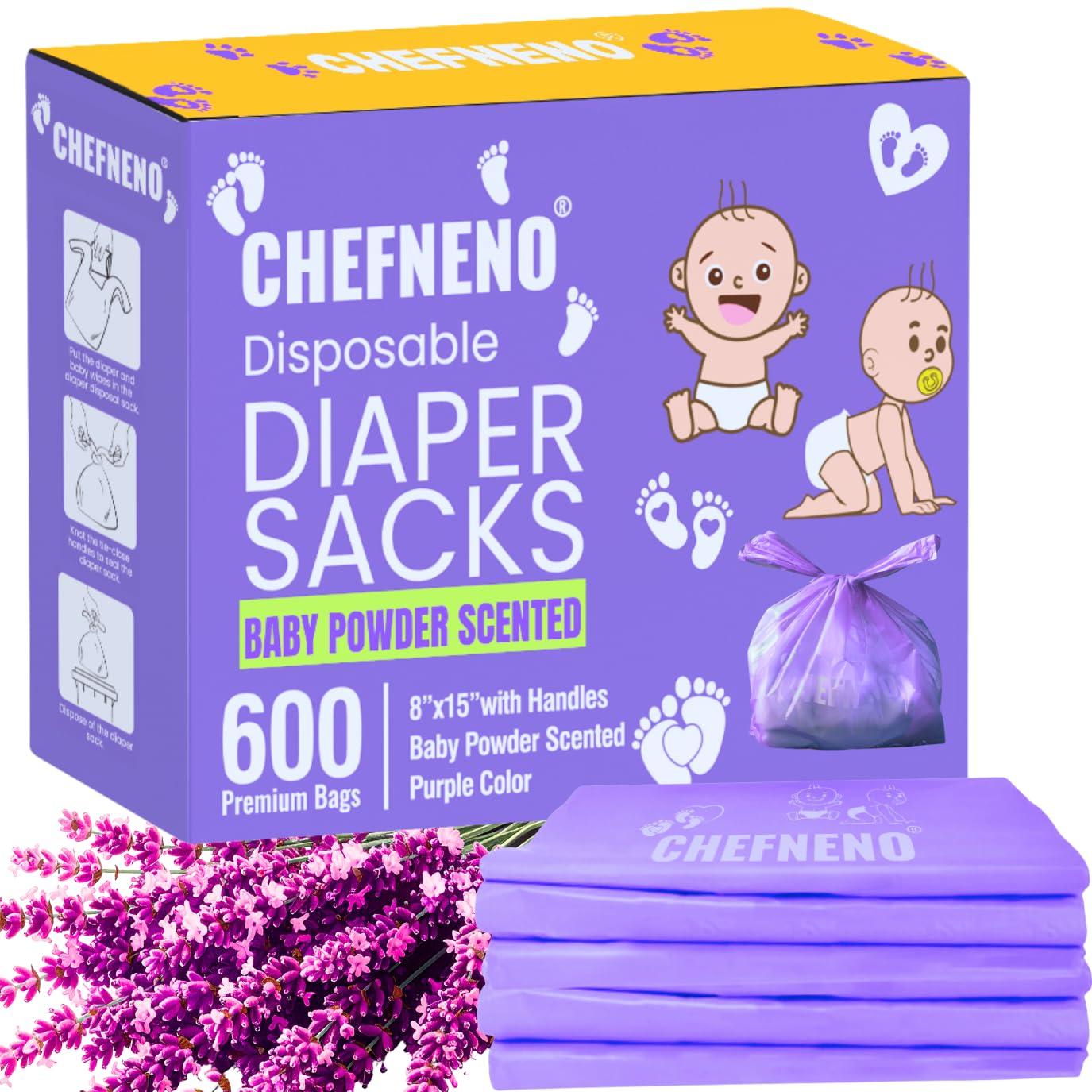Baby Disposable Diaper Sacks (500 ct.) Fresh Baby Powder Scented Bulk Easy-Tie Diaper Sacks Nursery Trash Bags Dog Poop Bags Cat Litter Waste Bags Sanitary Pads Disposal Bags (500 Bags, Blue)