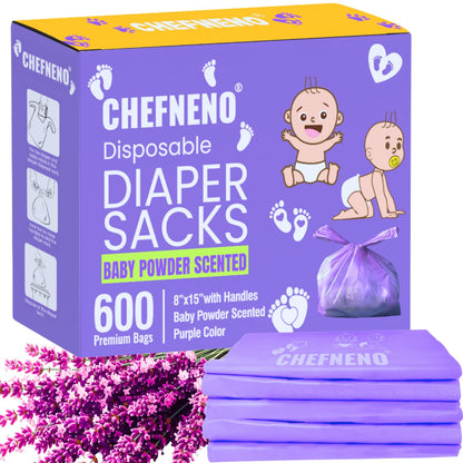 Baby Disposable Diaper Sacks (500 ct.) Fresh Baby Powder Scented Bulk Easy-Tie Diaper Sacks Nursery Trash Bags Dog Poop Bags Cat Litter Waste Bags Sanitary Pads Disposal Bags (500 Bags, Blue)