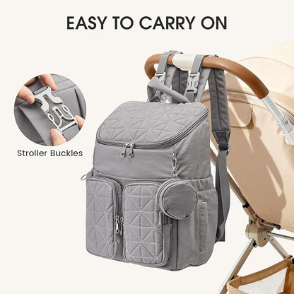 G4Free Diaper Bag Backpack for Moms Dads Travel Baby Bag with Pacifier Case & Insulated Pockets,Grey