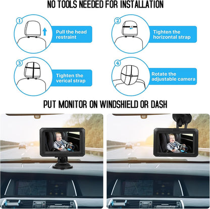 Shkalacar Baby Car Camera 4.3" HD Night Vision Baby Car Mirror- 1080P Night Vision Rear Facing Baby Monitor, 150° Wide View Angle for Infants Kids Pets with Camera USB Plug