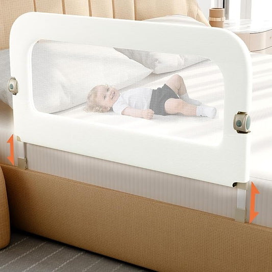 omzer Bed Guard Rail for Toddlers - 47inch Foldable & Adjustable Height Baby Bed Safety Side Rails - Large Toddler Crib Railing Guard for Twin, Bunk, Full Size, Queen & King, Full Size Bed