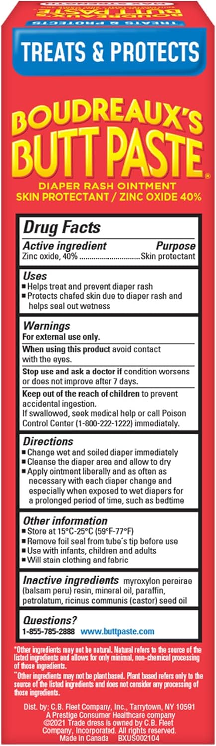Boudreaux’s Butt Paste Diaper Rash Ointment, Baby Rash Cream Skin Protectant, Fast Relief, Soothing Barrier Cream, Original, Maximum Strength, 2 Ounce Tube (Variety Pack of 2)