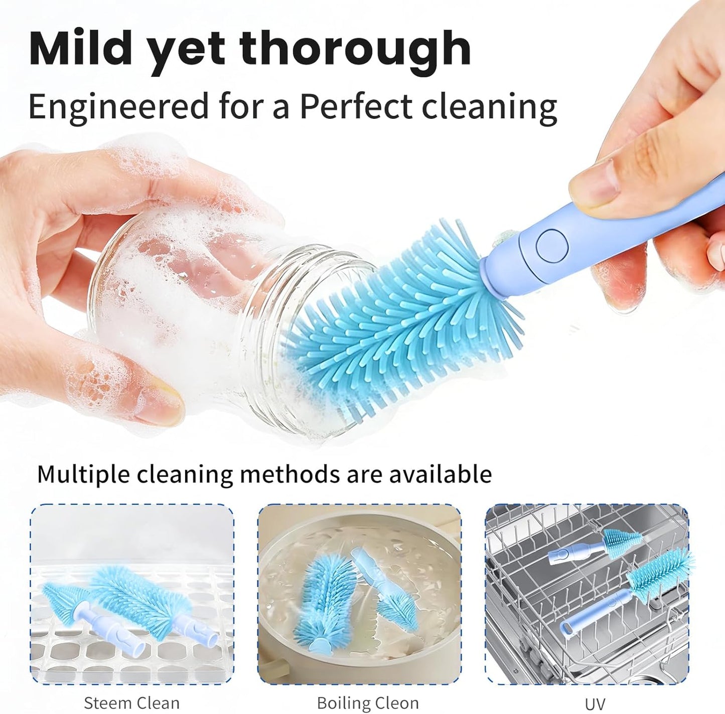 LEQXGO Travel Baby Bottle Cleaner Kit with Storage Case, 7-in-1 Baby Bottle Brush Set with Drying Rack for Breast Pump Parts, Bottle Washing Kit - Baby Travel Essential for Flying & On-the-Go (Blue)