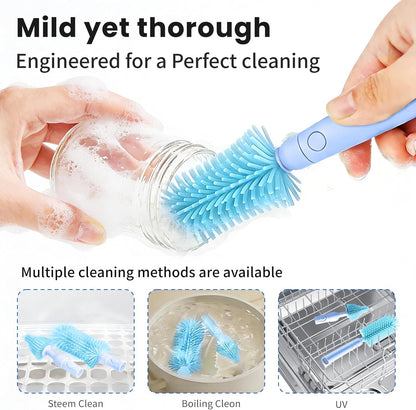 LEQXGO Travel Baby Bottle Cleaner Kit with Storage Case, 7-in-1 Baby Bottle Brush Set with Drying Rack for Breast Pump Parts, Bottle Washing Kit - Baby Travel Essential for Flying & On-the-Go (Blue)