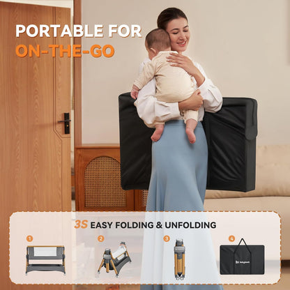 babyboat Baby Bassinet Bedside Sleeper 3 in 1 Collapsible Portable Crib with Storage Basket, Movable Wheels 5 Height Adjustable Co-Sleeper for Newborns - Grey | Soft Mattress, Collapsible Portable