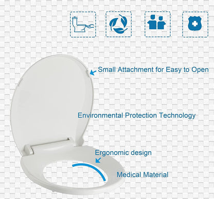 JINGZE Round Toddler Toilet Seat Adult/Child,Built-In Potty Training Seat, Soft Quiet Close Non-Slip Seat, Easy to Install & Clean,Magnetic Kids Seat and Cover,White